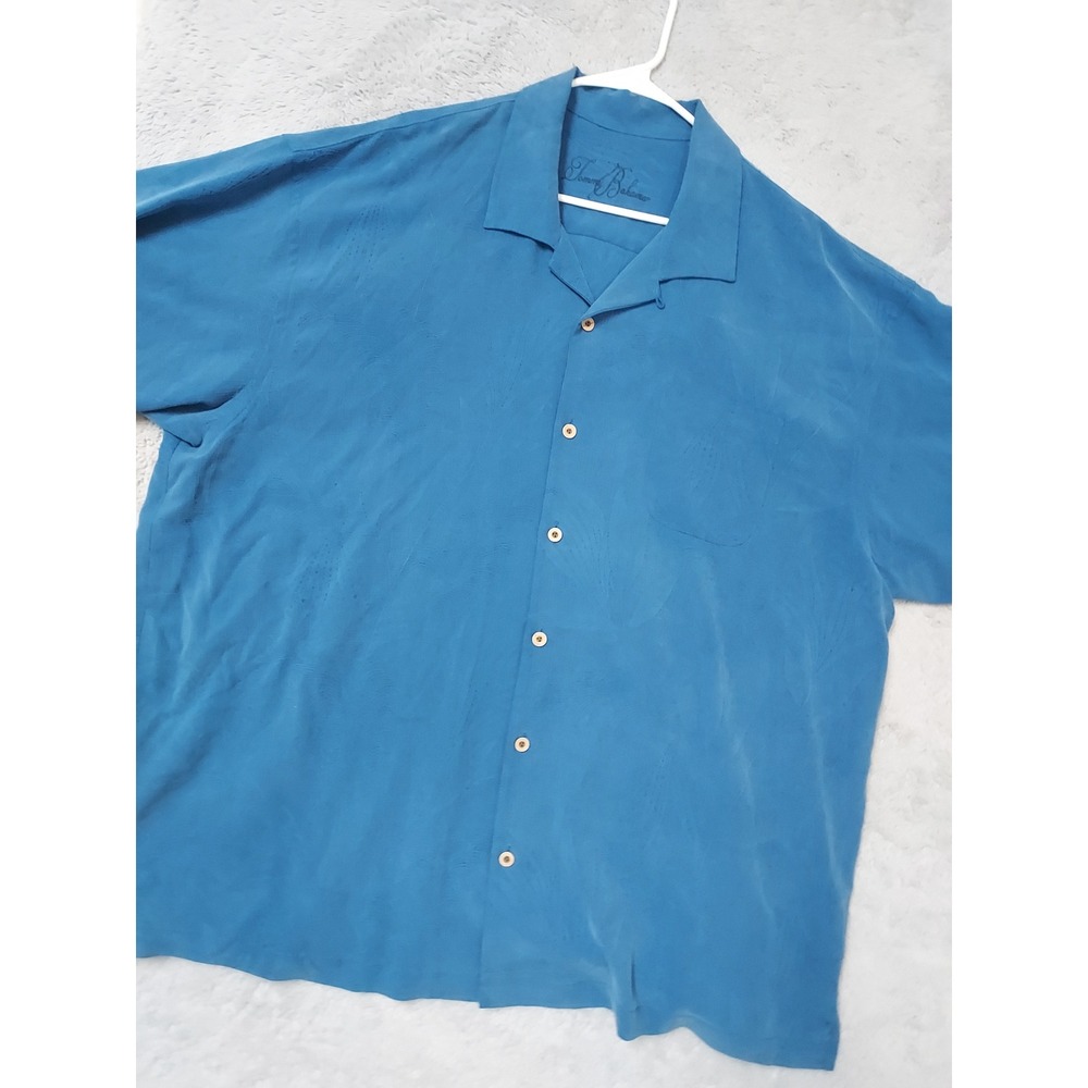 Tommy Bahama Shirt Mens XXL 2XL Silk Camp Button Up Blue Hawaiian Floral Beach